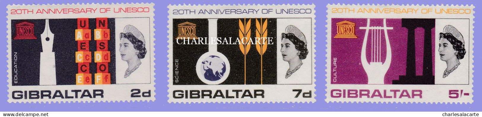 GIBRALTAR 1966  Q.E. II  UNESCO  S.G. 196-198  U.M. - Gibraltar