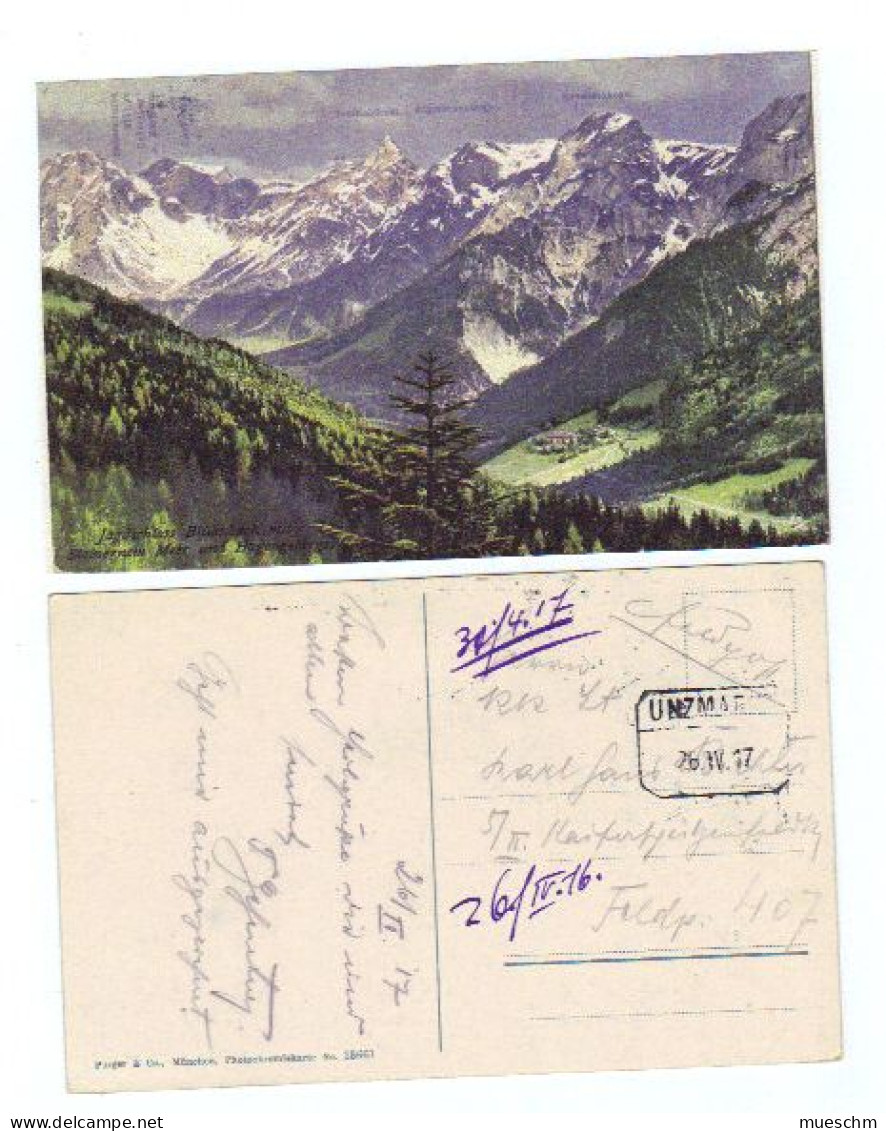 Österreich, 1917, Bunte Feldpost-AK Jagdschloß Blühnbach/Sbg. Mit Kastenstempel Unzmarkt (11580W) - Cartes Postales