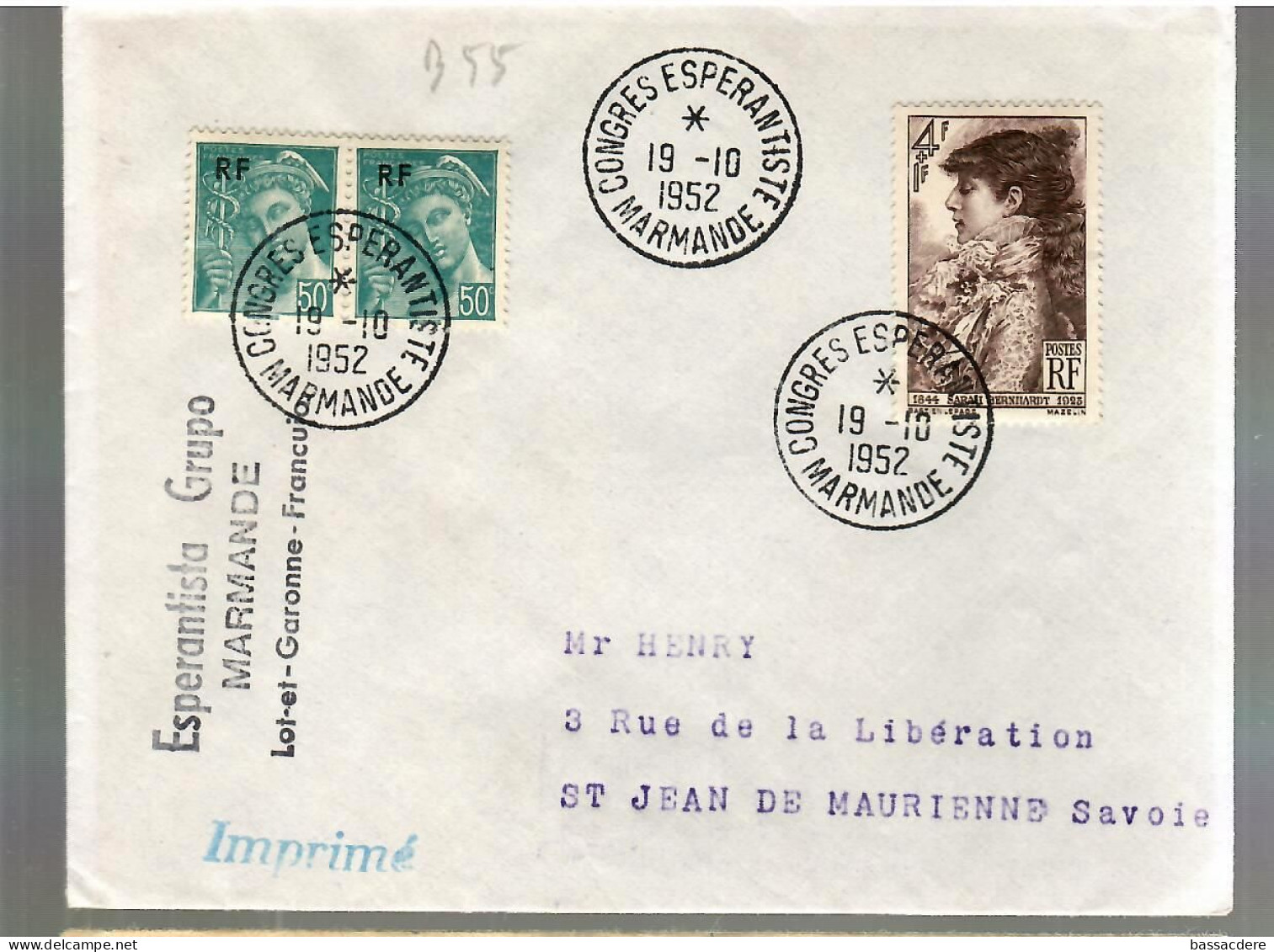 80205 -  CONGRES ESPERANTO  MARMANDE  1952 - Esperánto