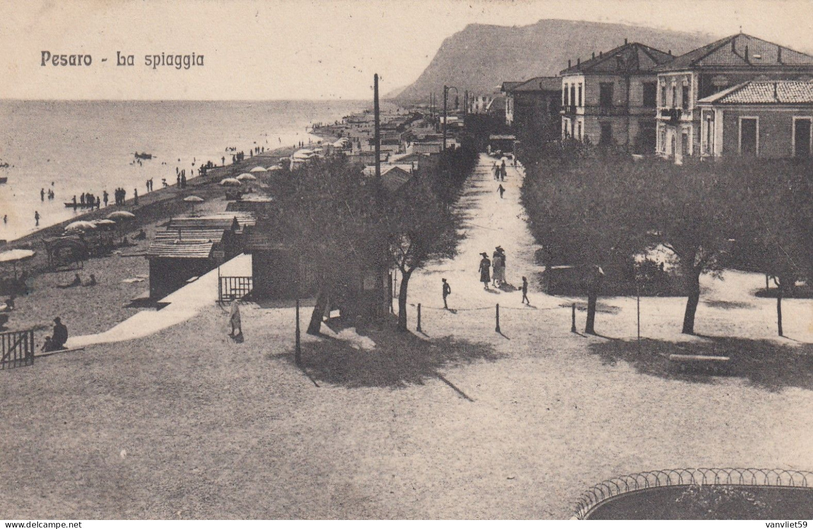 PESARO-LA SPIAGGIA- CARTOLINA  VIAGGIATA TRA 1920-1930-AFFRANCATURA CADUTA - Pesaro