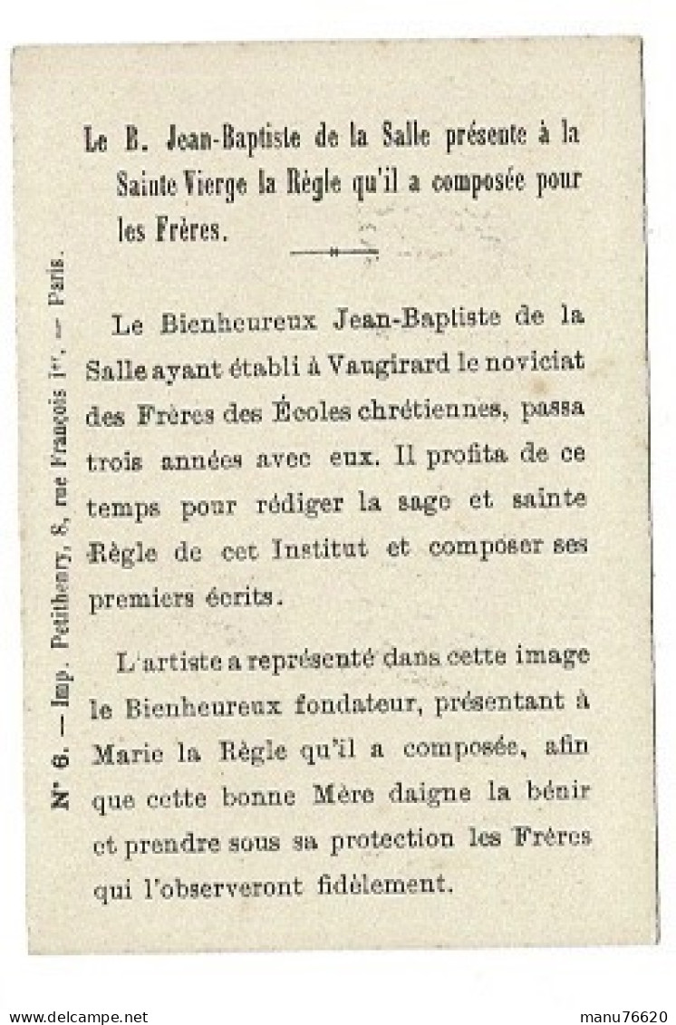 IMAGE RELIGIEUSE - CANIVET :  6 Portrait Du Bienheureux Jean Baptiste De La Salle , Imp. Petithenry - France . - Religion & Esotericism