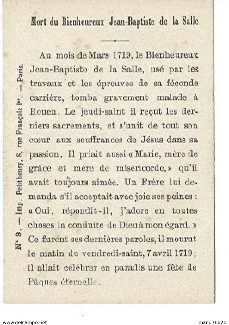 IMAGE RELIGIEUSE - CANIVET :  8 Portrait Du Bienheureux Jean Baptiste De La Salle , Imp. Petithenry - France . - Religion & Esotérisme