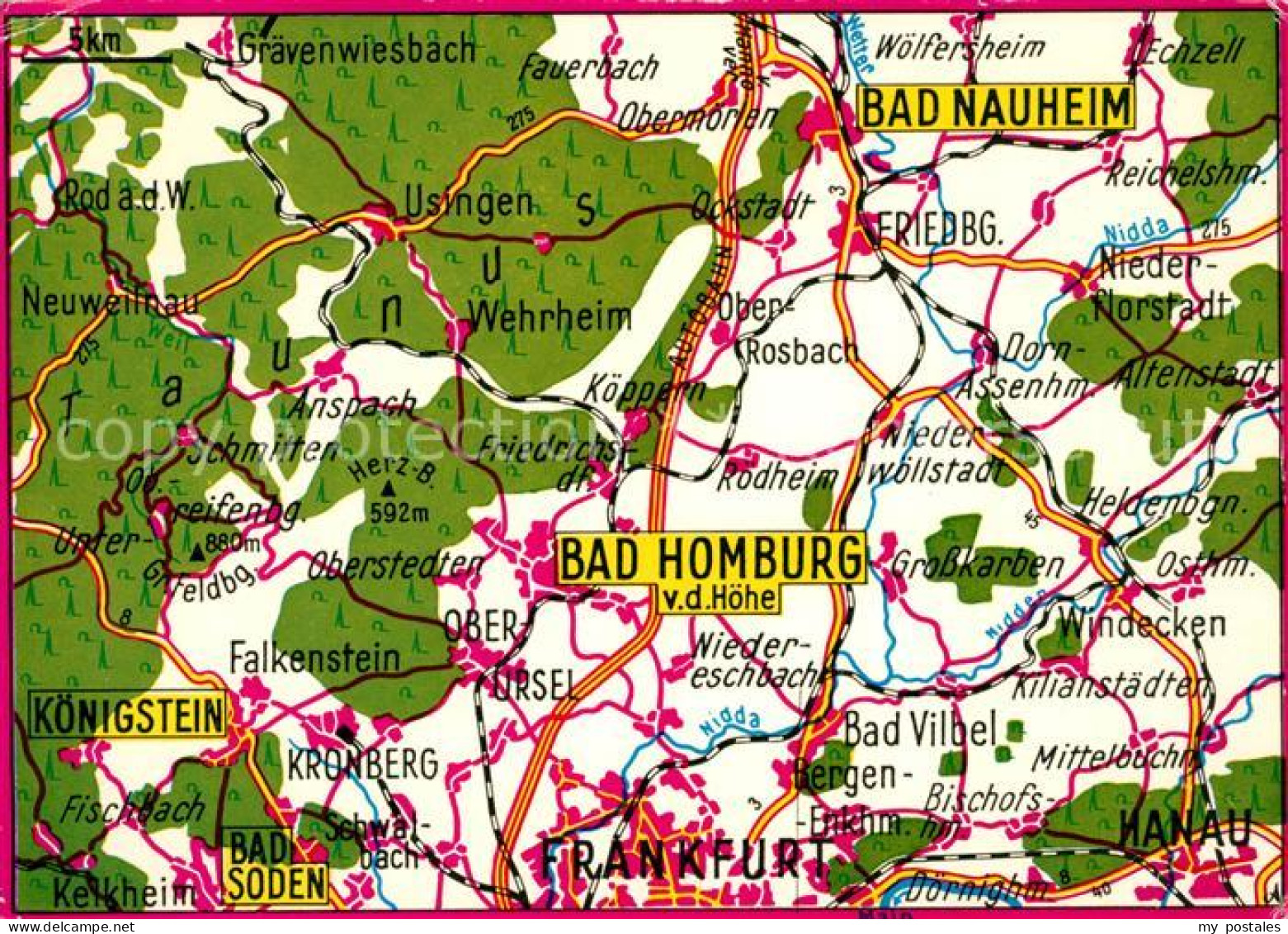 73123256 Bad Homburg Bad-Nauheim Hanau Koenigstein Bad-Soden Landkarte Bad Hombu - Bad Homburg