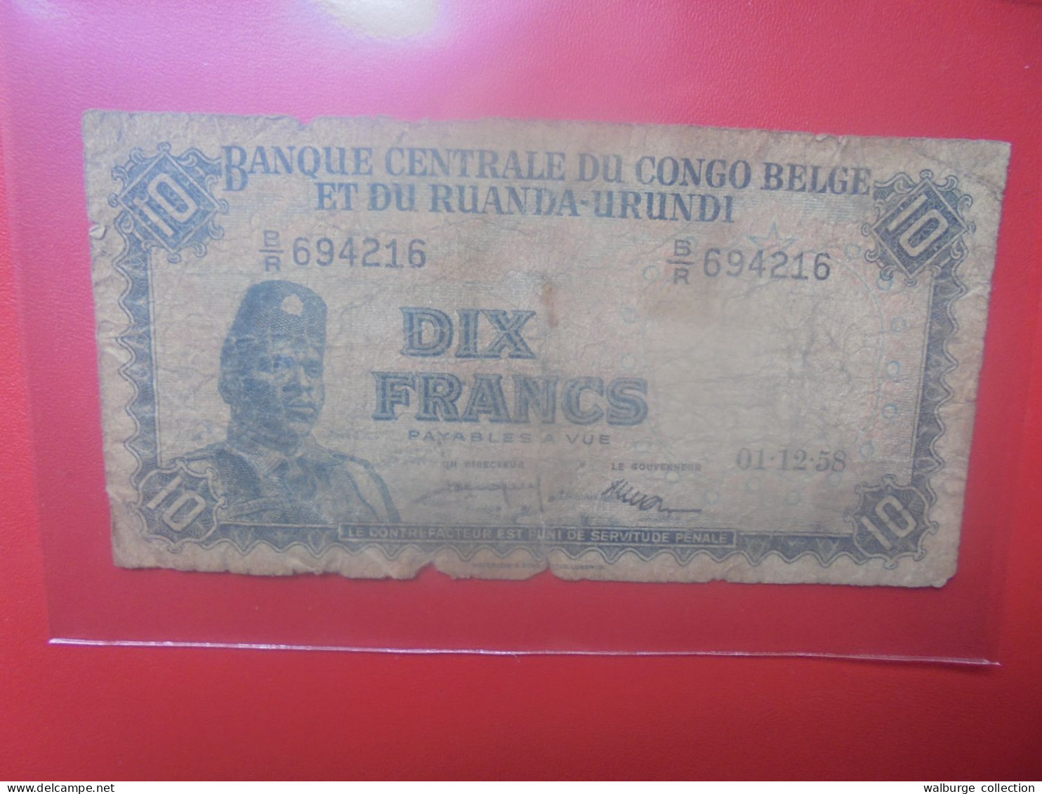 CONGO BELGE 10 FRANCS 1-12-58 Circuler (B.33) - Bank Belg. Kongo