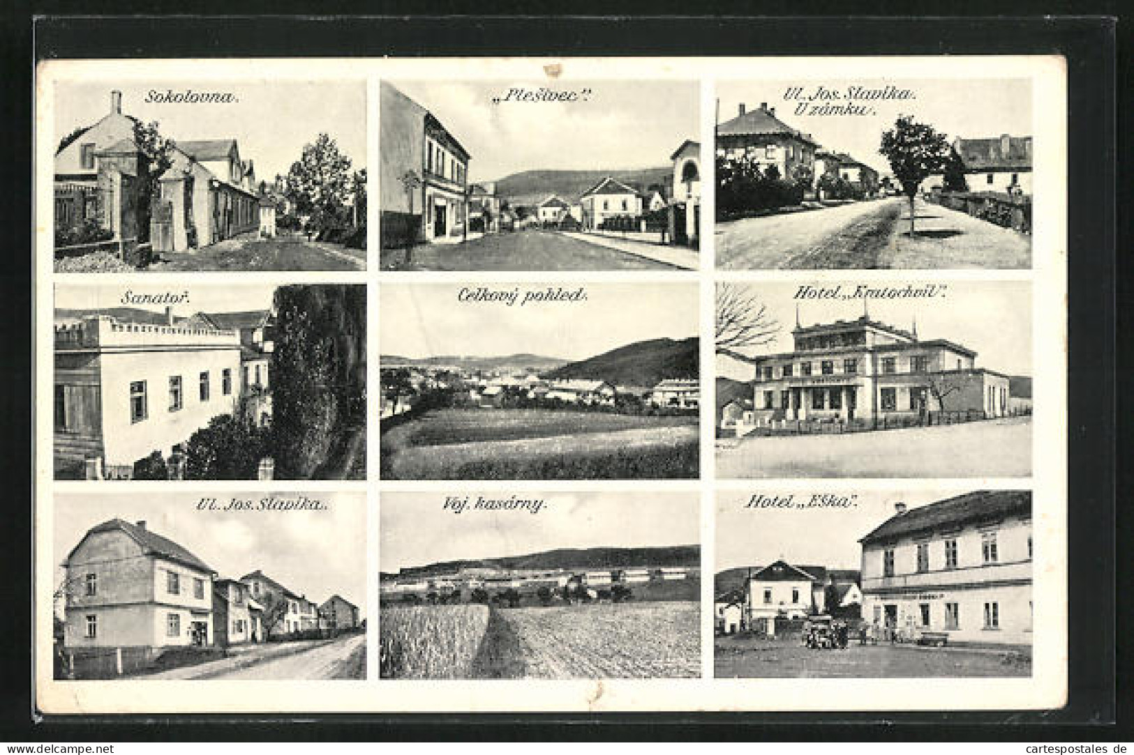 AK Jince, Sokolovna, Plesivec, Hotel Kratochvil, Hotel Eska, Ul. Jos. Slavika  - Czech Republic