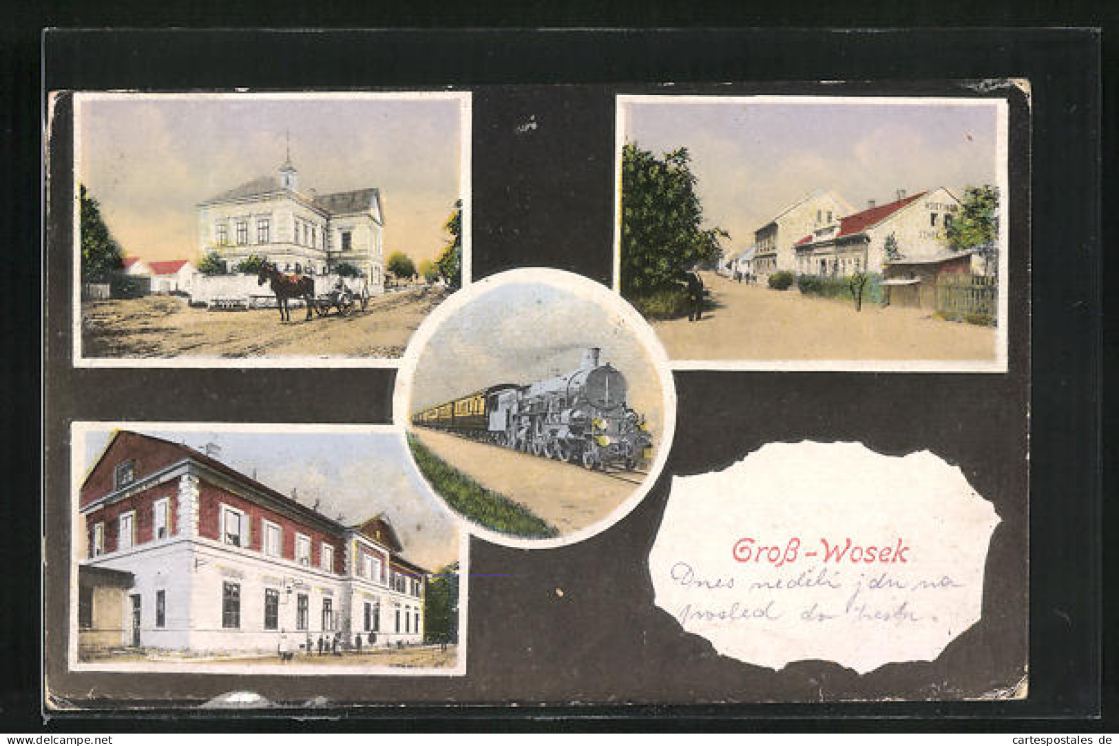 AK Gross-Wosek, Gebäudeansichten, Eisenbahn  - Czech Republic