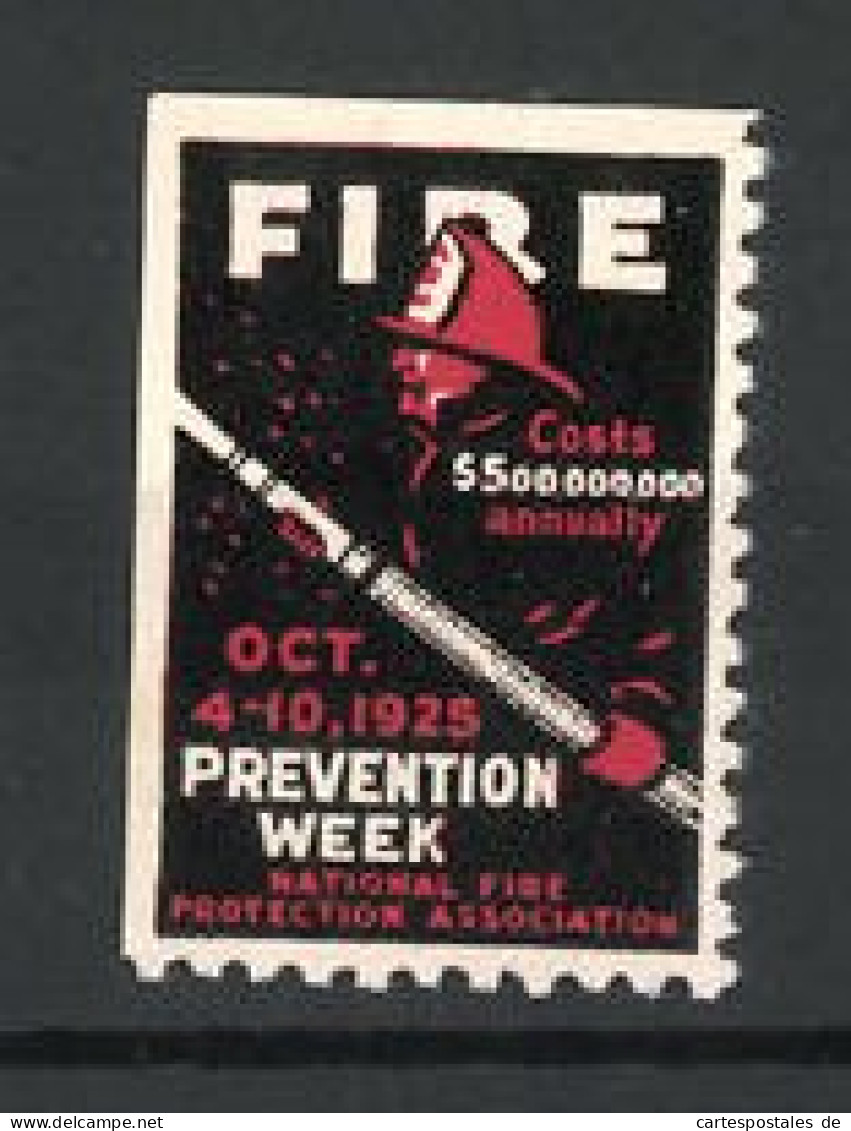 Reklamemarke Fire Prevention Week & National Fire Protection Association 1925, Feuerwehrmann  - Cinderellas