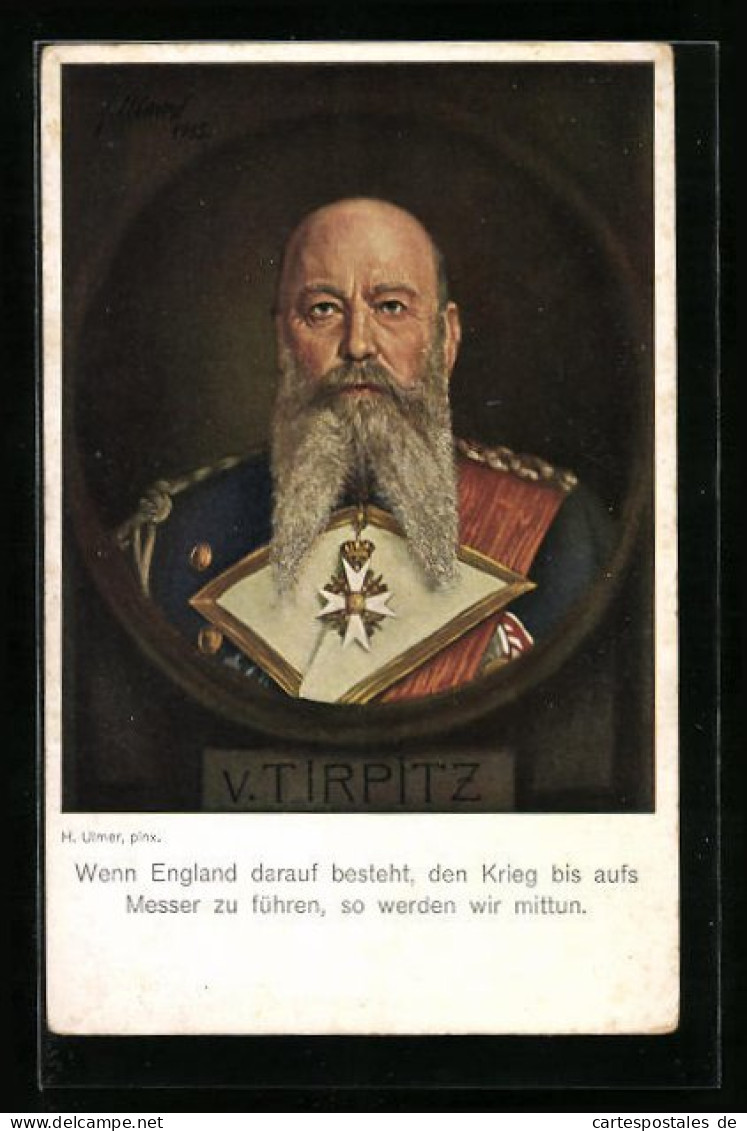 Künstler-AK Grossadmiral Alfred Von Tirpitz Mit Pour-le-Mérite Im Portrait  - Autres & Non Classés