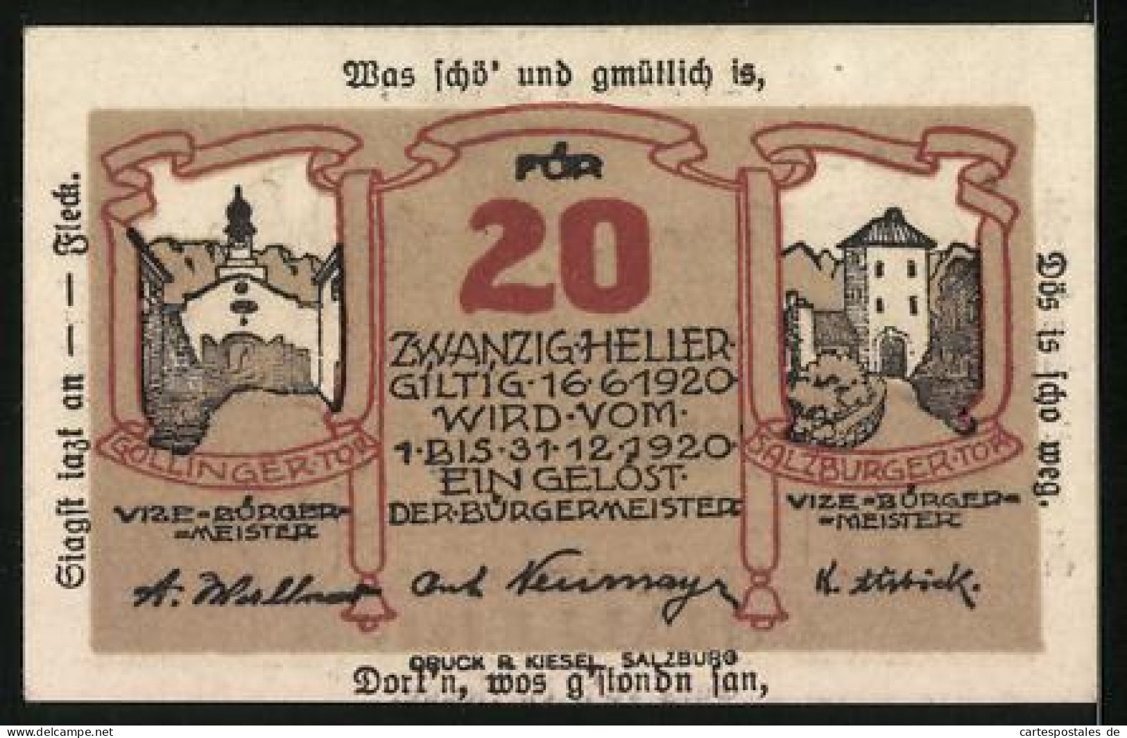 Notgeld Hallein 1920, 20 Heller, Kirche Und Stadtansicht  - Oesterreich