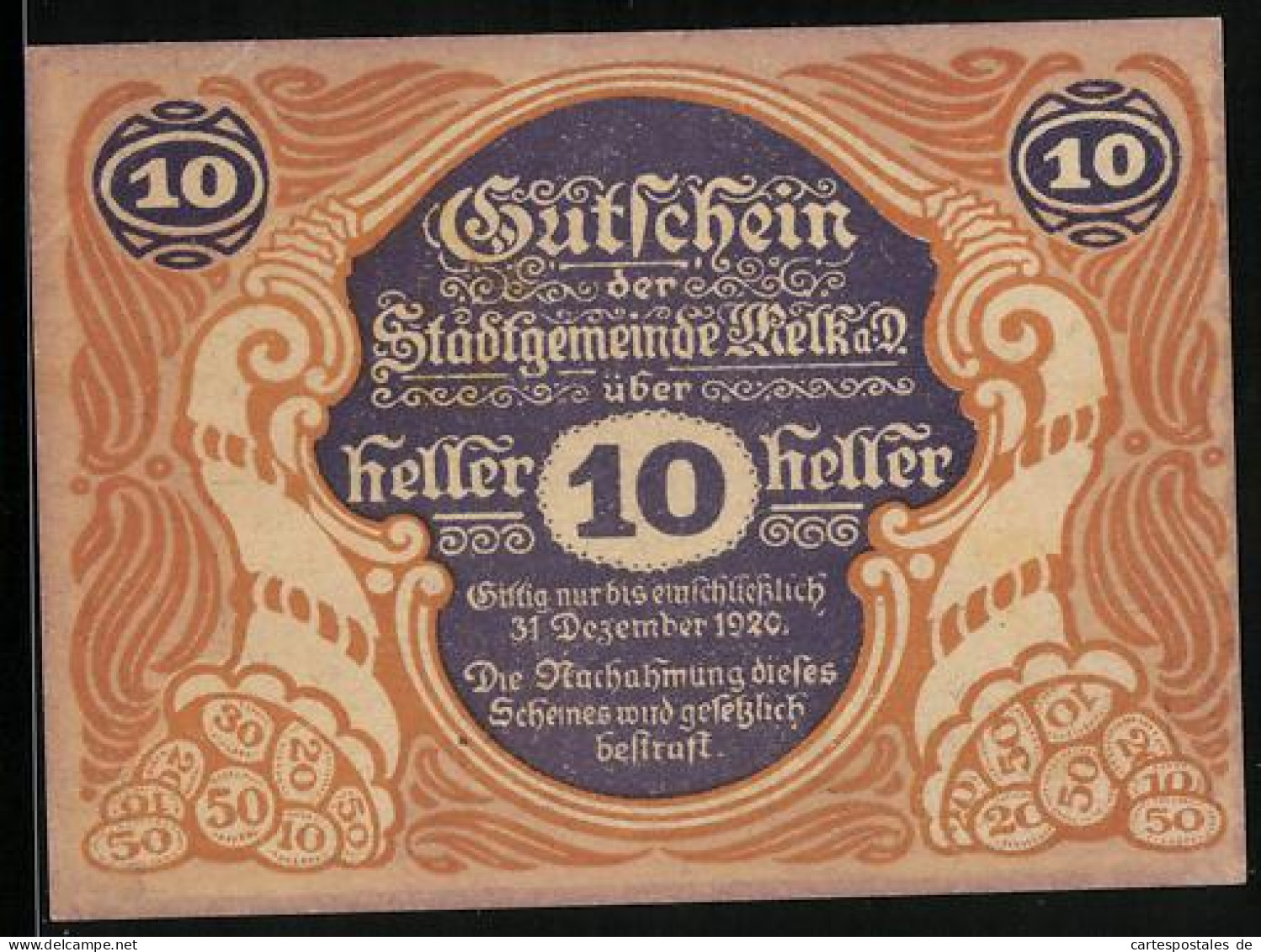 Notgeld Melk A. D. Donau 1920, 10 Heller, Ortspartie Mit Abtei  - Austria