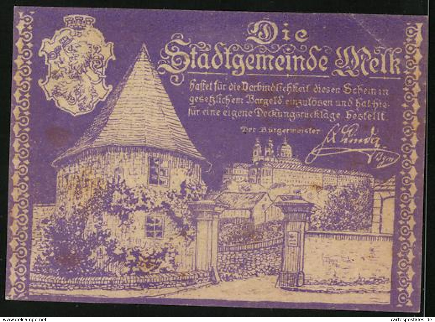 Notgeld Melk A. D. Donau 1920, 10 Heller, Ortspartie Mit Abtei  - Oesterreich