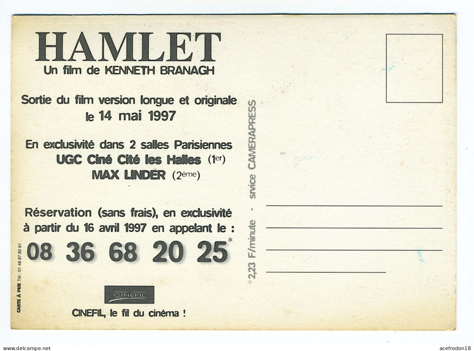 AFFICHES DE FILM - HAMLET FILM DE KENNETH BRANAGH 1997 - Posters On Cards