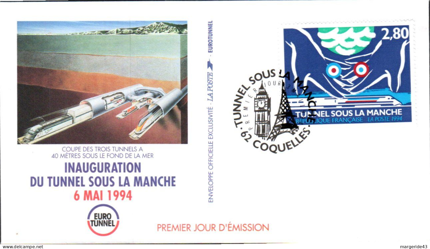 FDC  1994 INAUGURATION TUNNEL SOUS LA MANCHE - 1990-1999