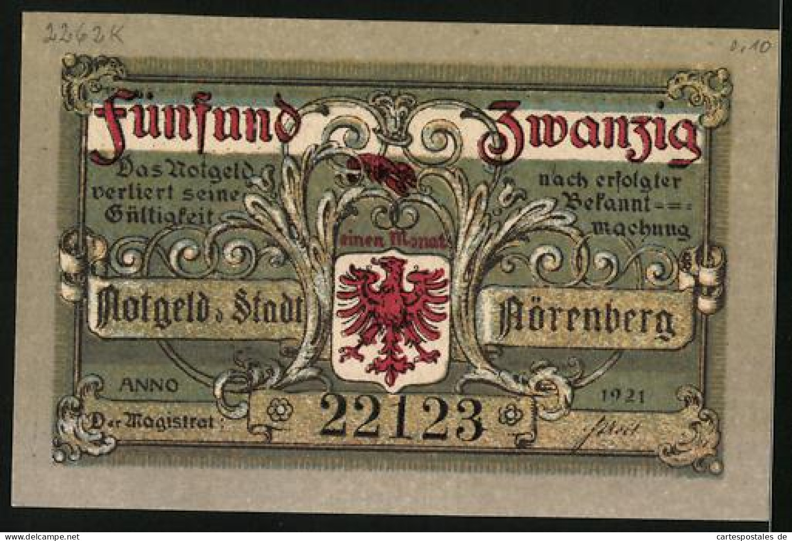 Notgeld Nörenberg 1921, 25 Pfennig, Hummer In Der Vase  - Lokale Ausgaben