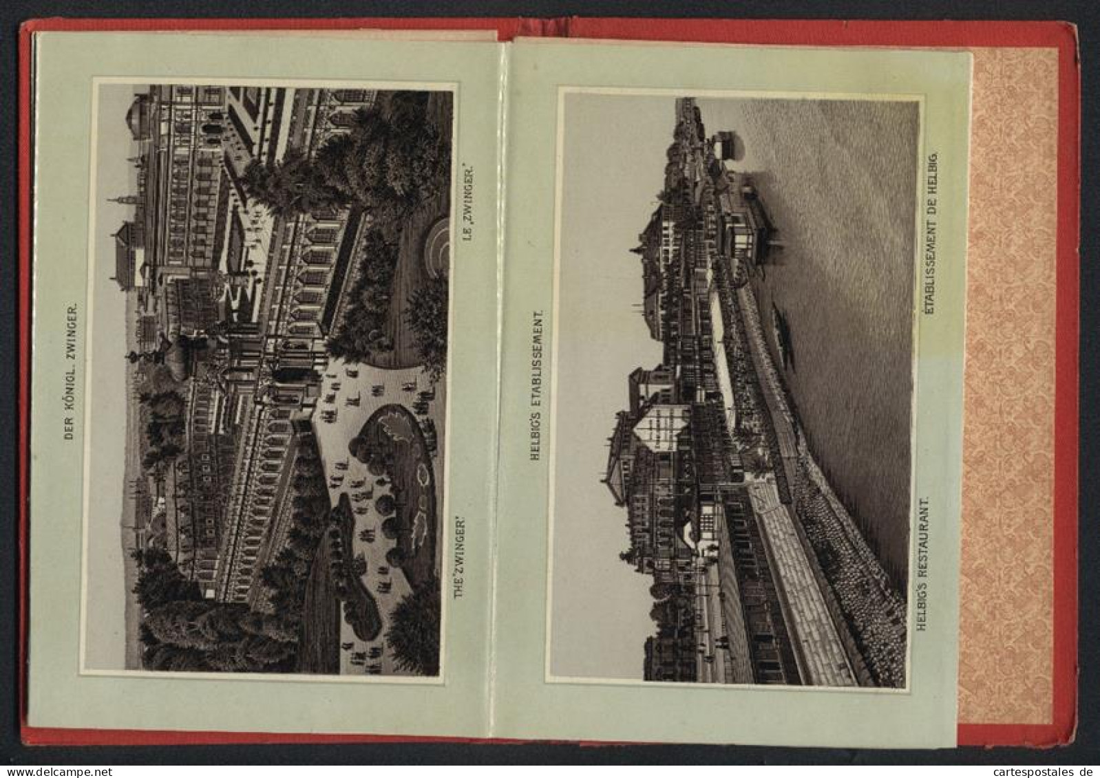 Leporello-Album 16 Lithographie-Ansichten Dresden, Postplatz Mit Pferdebahn, Frauenkirche, Helbig`s Etablis., Altmarkt  - Lithographien