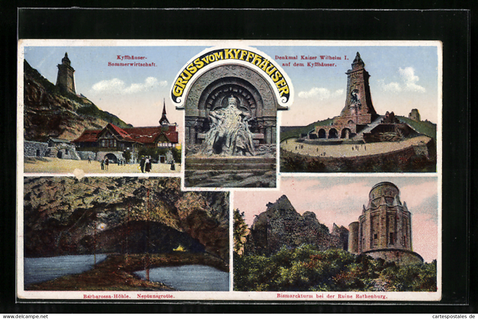 AK Kyffhäuser / Kaiser Wilhelm Denkmal, Barbarossahöhle, Sommerwirtschaft, Bismarckturm  - Kyffhäuser