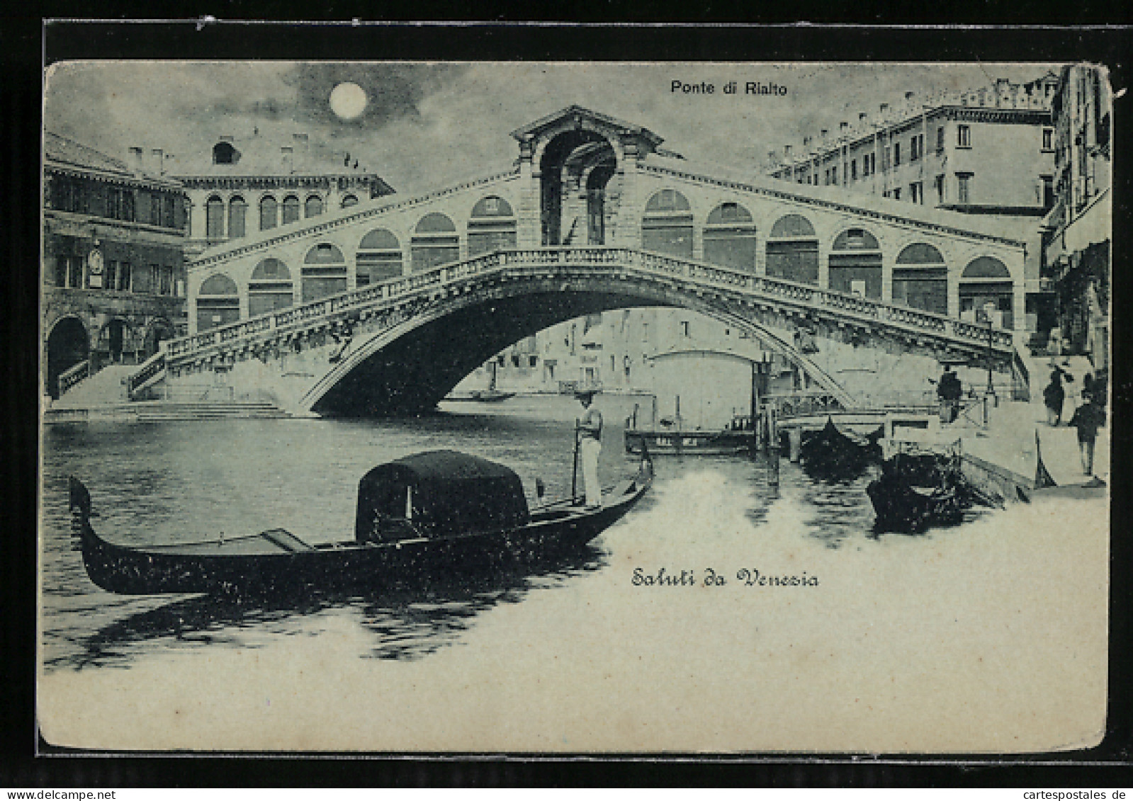 Mondschein-AK Venedig, Ponte Di Rialto Mit Gondel  - Other & Unclassified