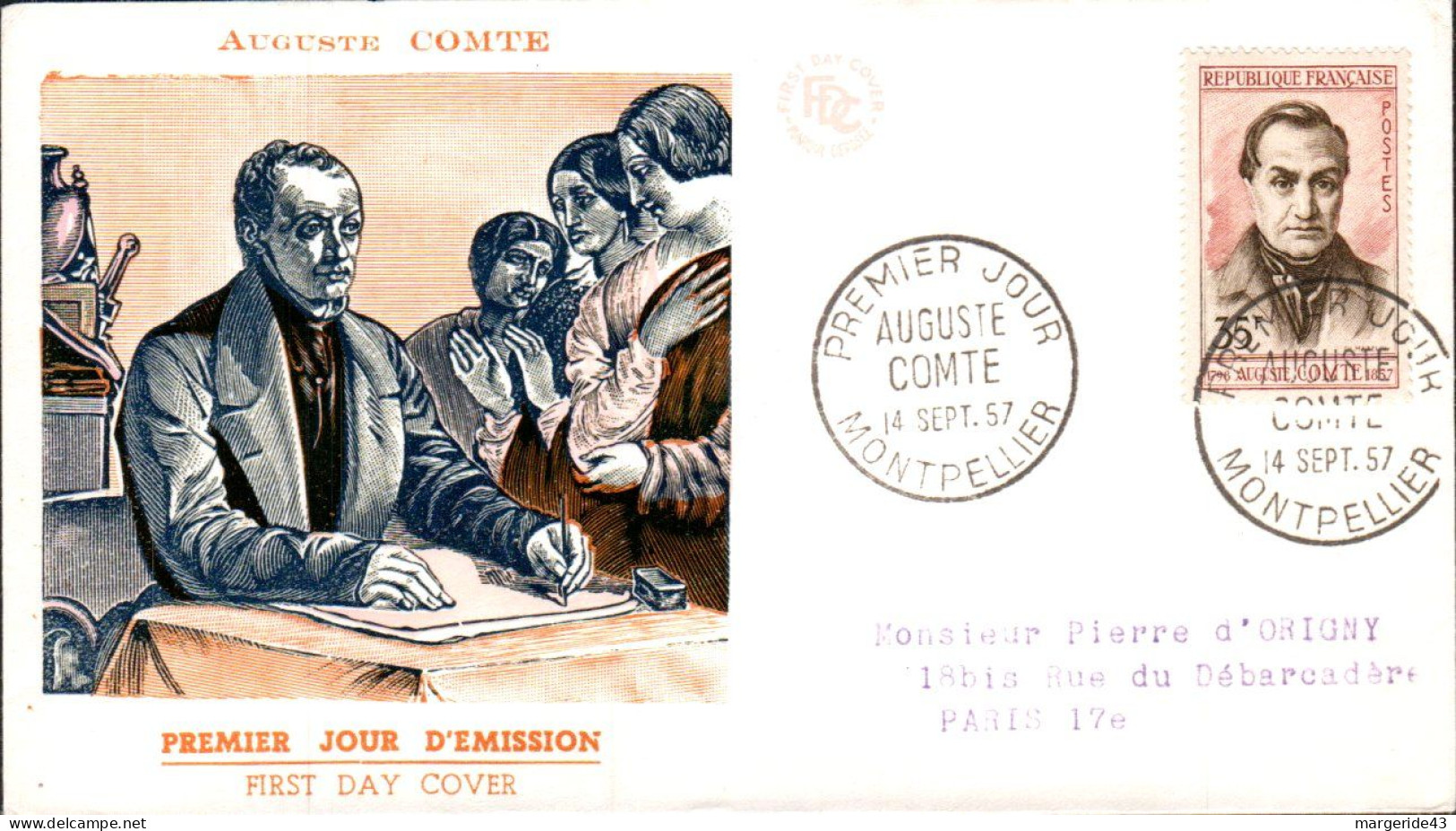 LETTRE FDC 1957 AUGUSTE COMTE - 1950-1959