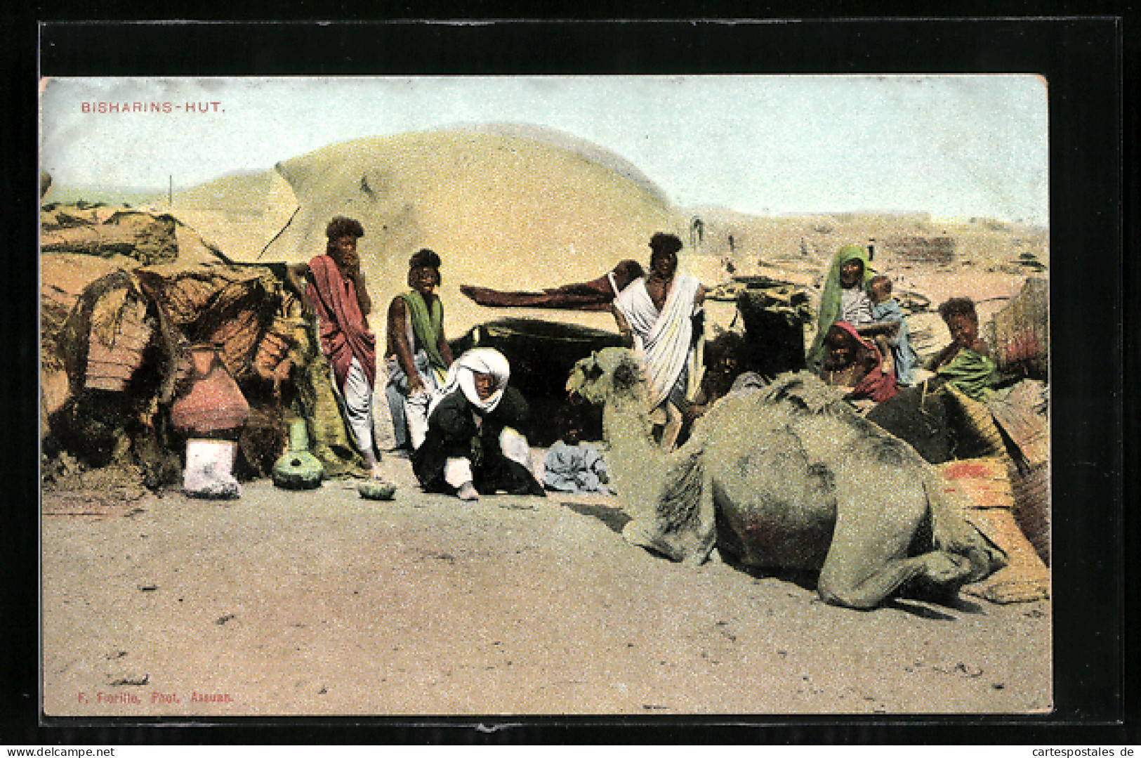 AK Bisharins-Hut, Arabische Volkstypen Mit Kamel Vor Der Hütte  - Unclassified