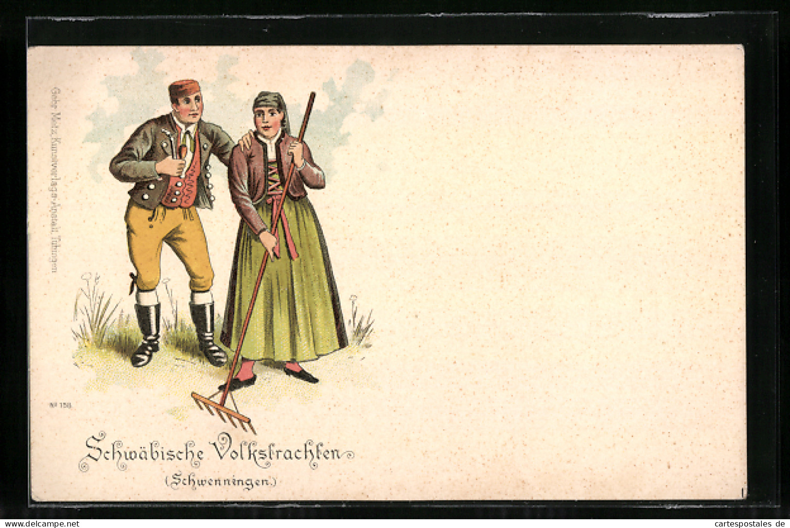 Lithographie Paar Aus Schwenningen In Schwäbischen Volkstrachten  - Costumes