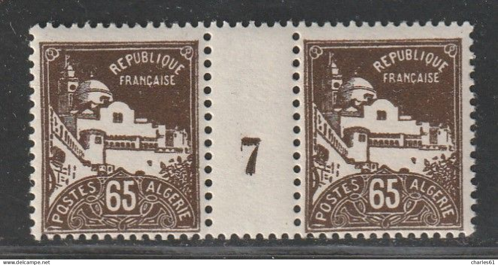 ALGERIE - MILLESIMES - N°80 ** (1927) 65c Sépia - Ongebruikt