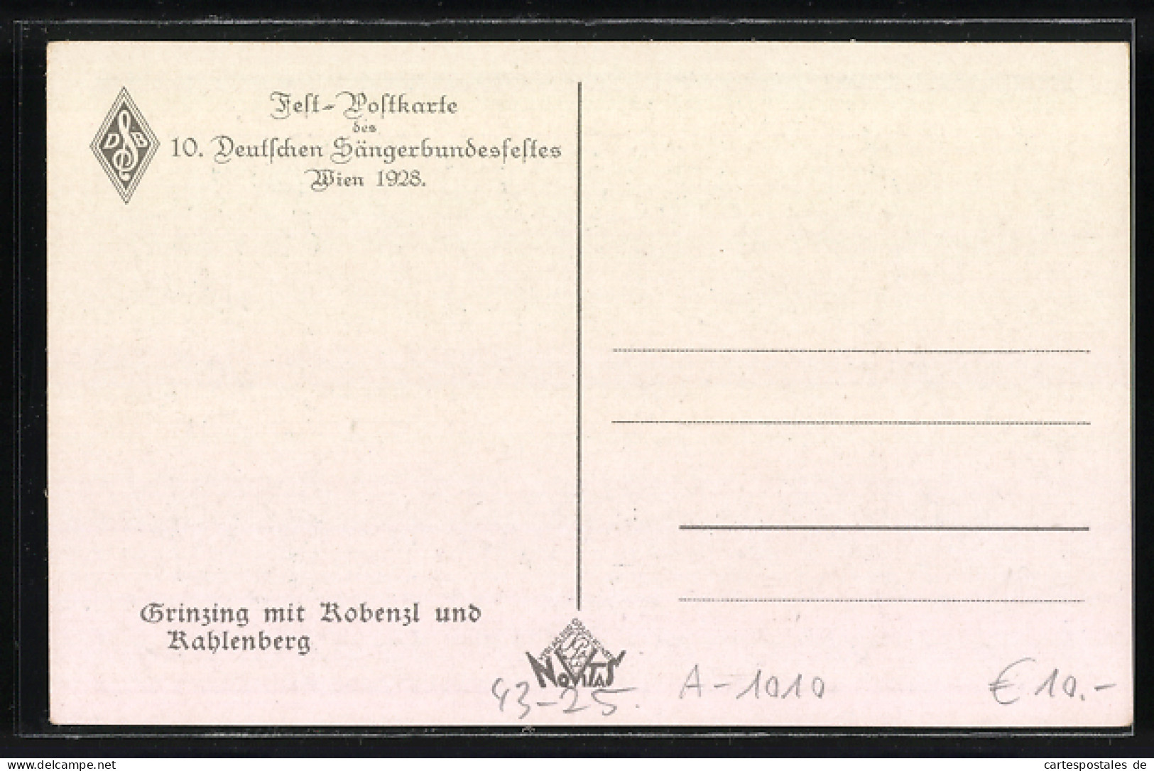 AK Wien 1928, 10. Deutschen Sängerbundesfestes, Grinzing Mit Kobenzl Und Kahlenberg  - Other & Unclassified