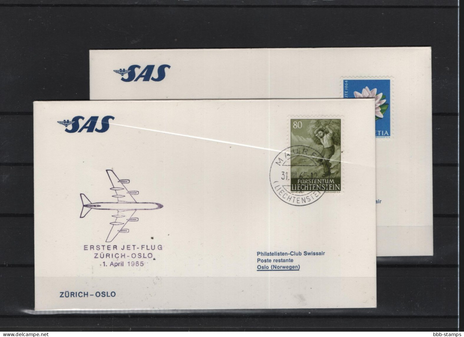 Schweiz Luftpost FFC SAS  1.4.1965 Zürich - Oslo - Eerste Vluchten