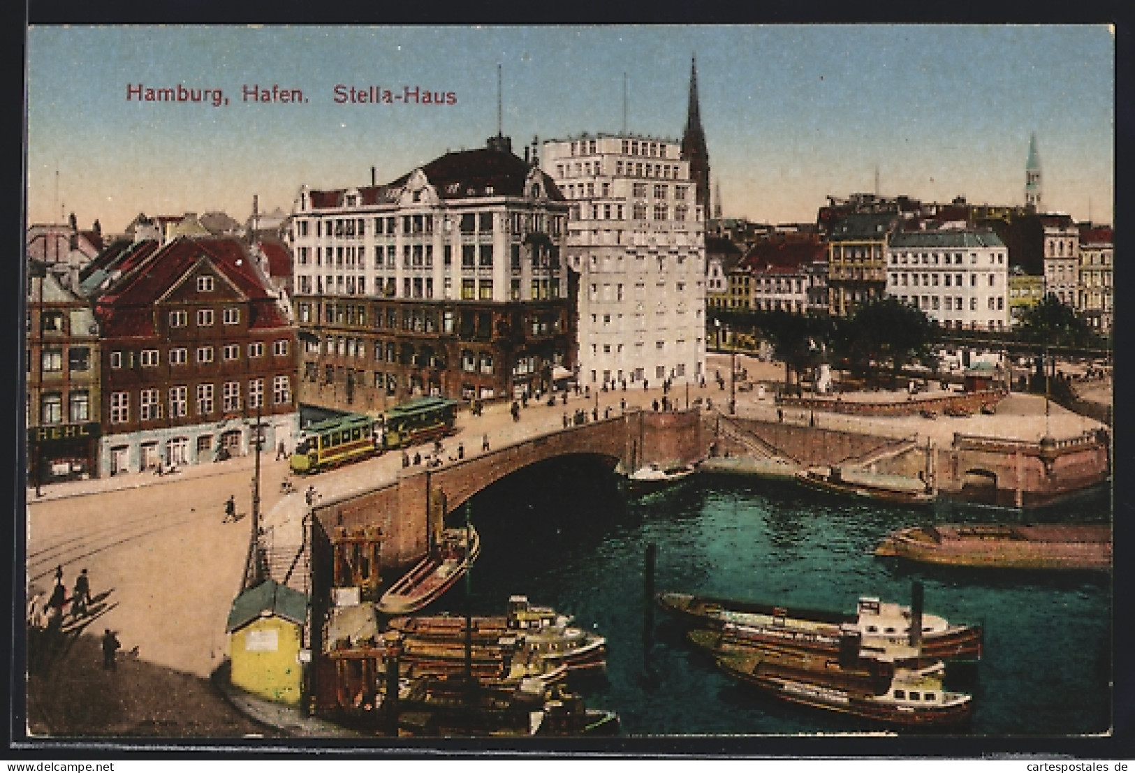 AK Hamburg, Hafen, Stella-Haus, Strassenbahn  - Strassenbahnen