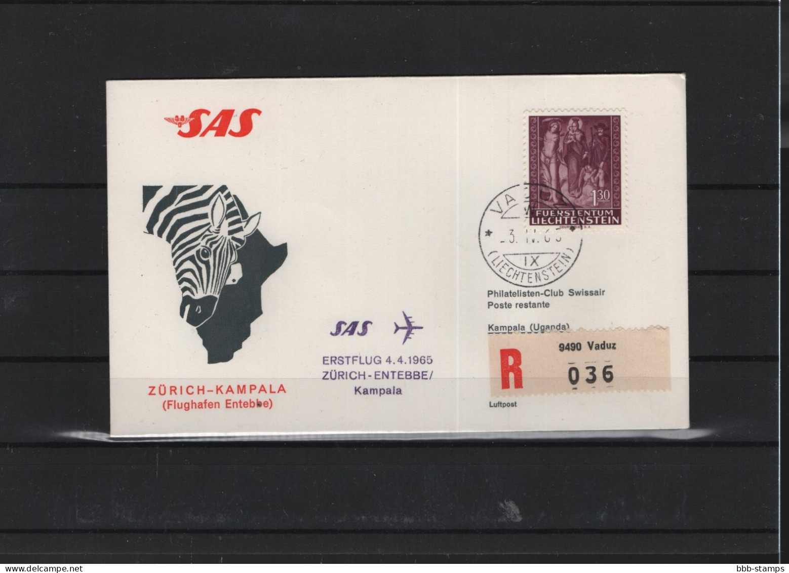 Schweiz Luftpost FFC SAS  4.4.1965 Zürich - Kampala - First Flight Covers