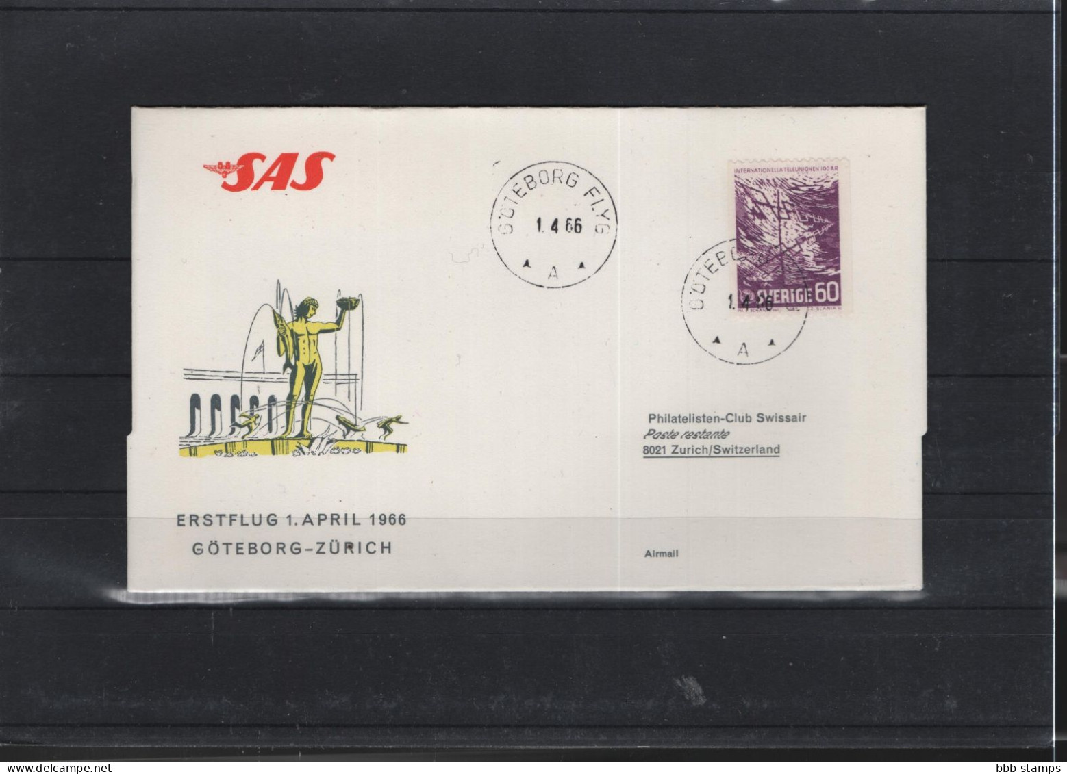 Schweiz Luftpost FFC SAS  1.4.1966 Göteborg - Zürick - Premiers Vols