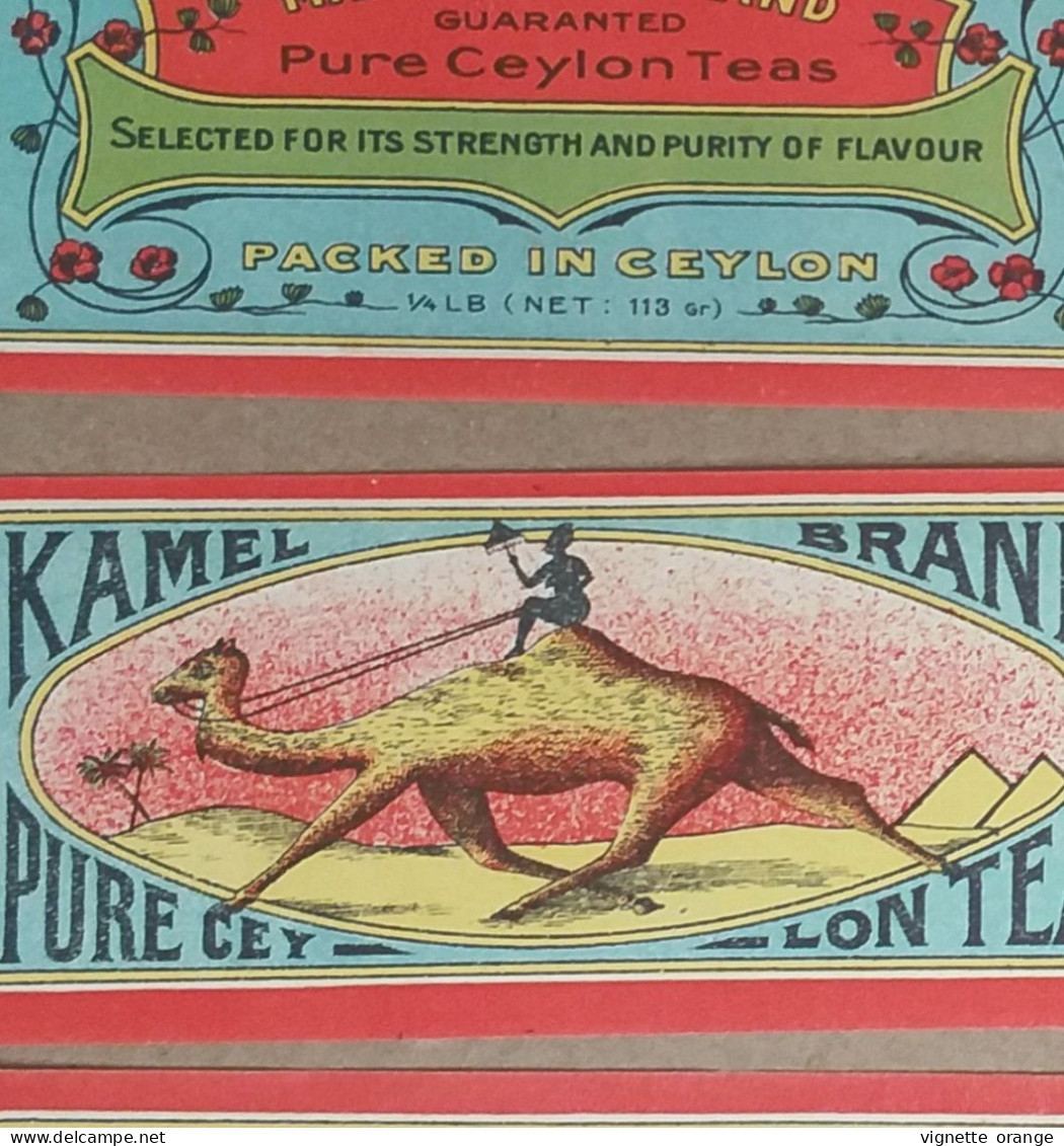 Publicité étiquettes Chromos Thé KAMEL BRAND PACKED IN COLOMBO CEYLON MANGALOR TEA ( 5 Mode Emploie - Publicidad