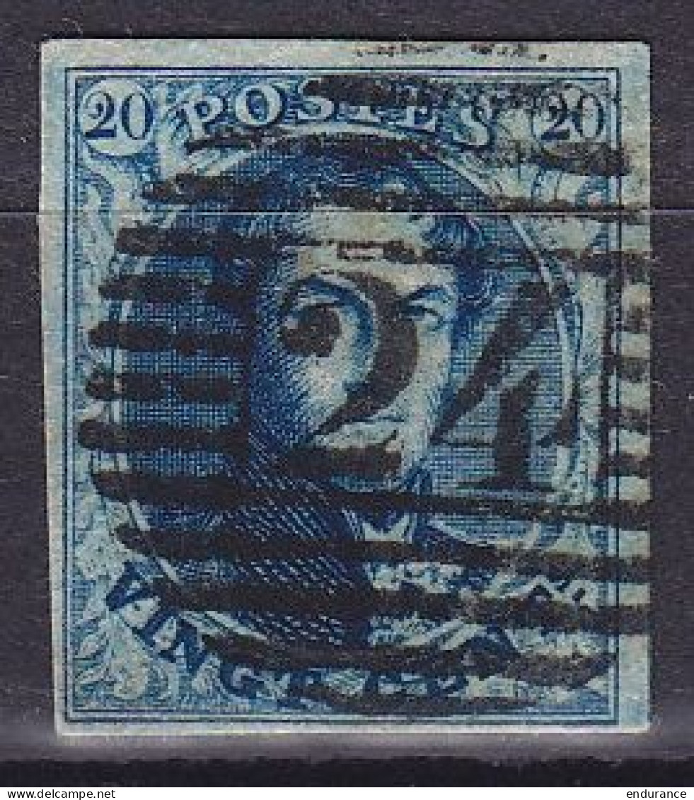 Belgique - N°7 - 10c Bleu Médaillon - Obl. D24 BRUXELLES - 1851-1857 Medaglioni (6/8)