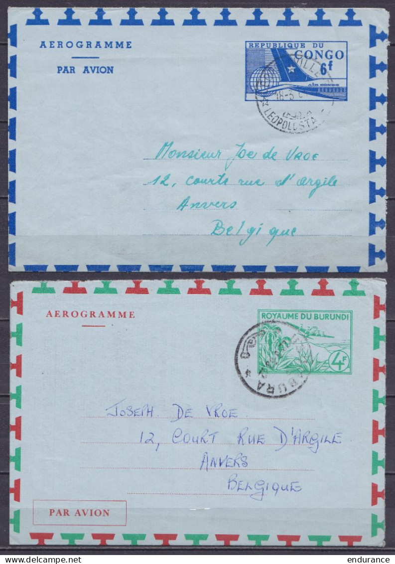 Burundi & Congo - Lot De 2 Aérogrammes Càd USUMBURA /22-8-1963 & LEOPOLDVILLE /18-3-1963 Pour ANVERS - Lettres & Documents