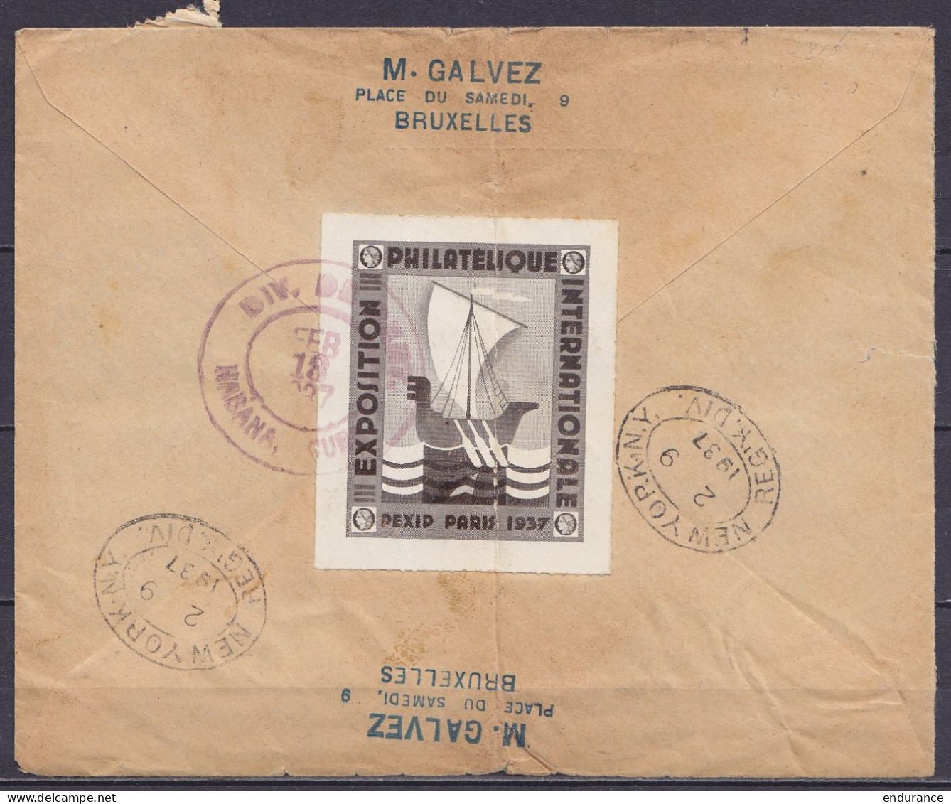 Env. Recommandée Affr. N°419+423+431+2x438+4x441 Càd BRUXELLES 1/2 II 1937/ BRUSSELpour HABANA (La Havane) Cuba (au Dos: - Lettres & Documents