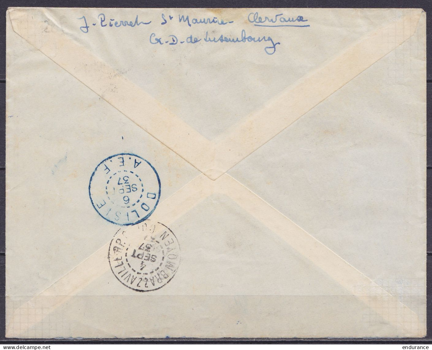 Luxembourg - RR! Env. Par Avion Affr. PA1+PA3/4 Càpt CLERVAUX /26.8.1937 Via SABENA Réaffr. Belgique 429+431 Càd BRUXELL - Lettres & Documents