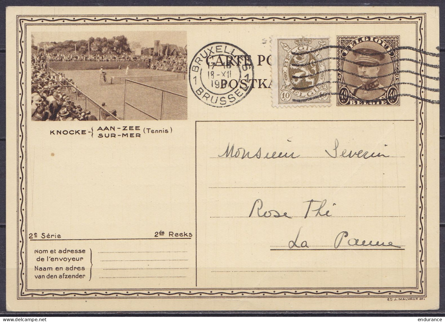 EP CP 40c Brun (type N°341 - Knokke-sur-Mer) + N°280 Flam. BRUXELLES 1/18 XII 1931 Pour LA PANNE - Postcards 1909-1934