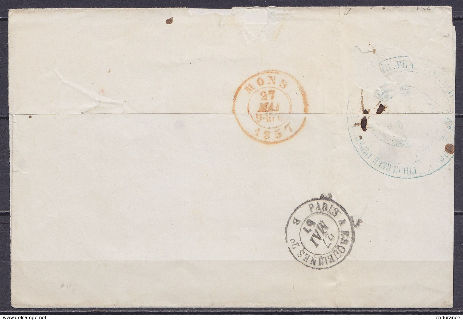 LSC (sans Contenu) Du Procureur Impérial D'Avesnes Càd AVESNES-s-HELPE /26 MAI 1857 Pour MONS - Griffe [F.S.P] (France S - Other & Unclassified