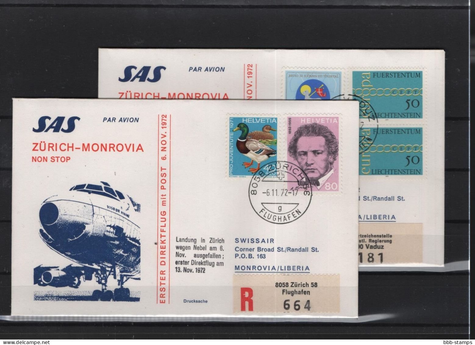 Schweiz Luftpost FFC SAS  6.11.1972 Zürich - Monrovia - Erst- U. Sonderflugbriefe