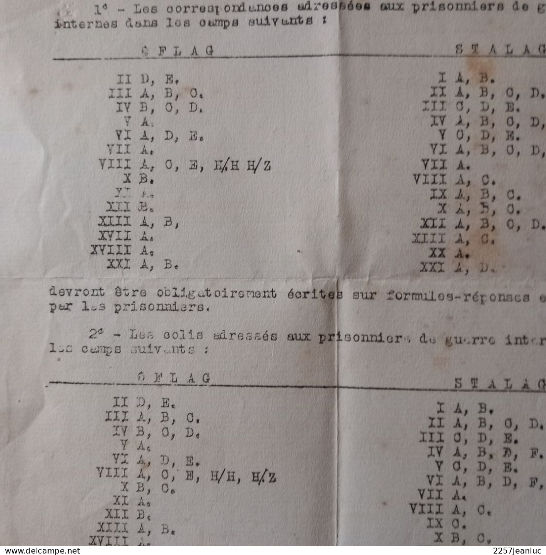 Doc N: 41 Correspondance Avec Les  Prisonniers De Guerre à Sfalag .Oflag  Et Envois De Colis Du 4 Avril 1941 - Wetten & Decreten