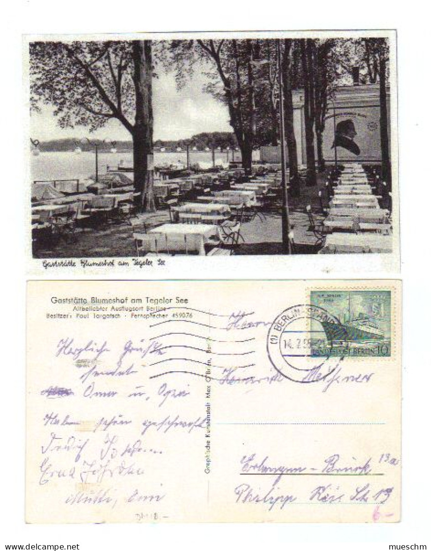 Deutschland, 1955, AK "Gaststätte Blumerhof Am Tegele See", Frankiert (11614W) - Hoteles & Restaurantes