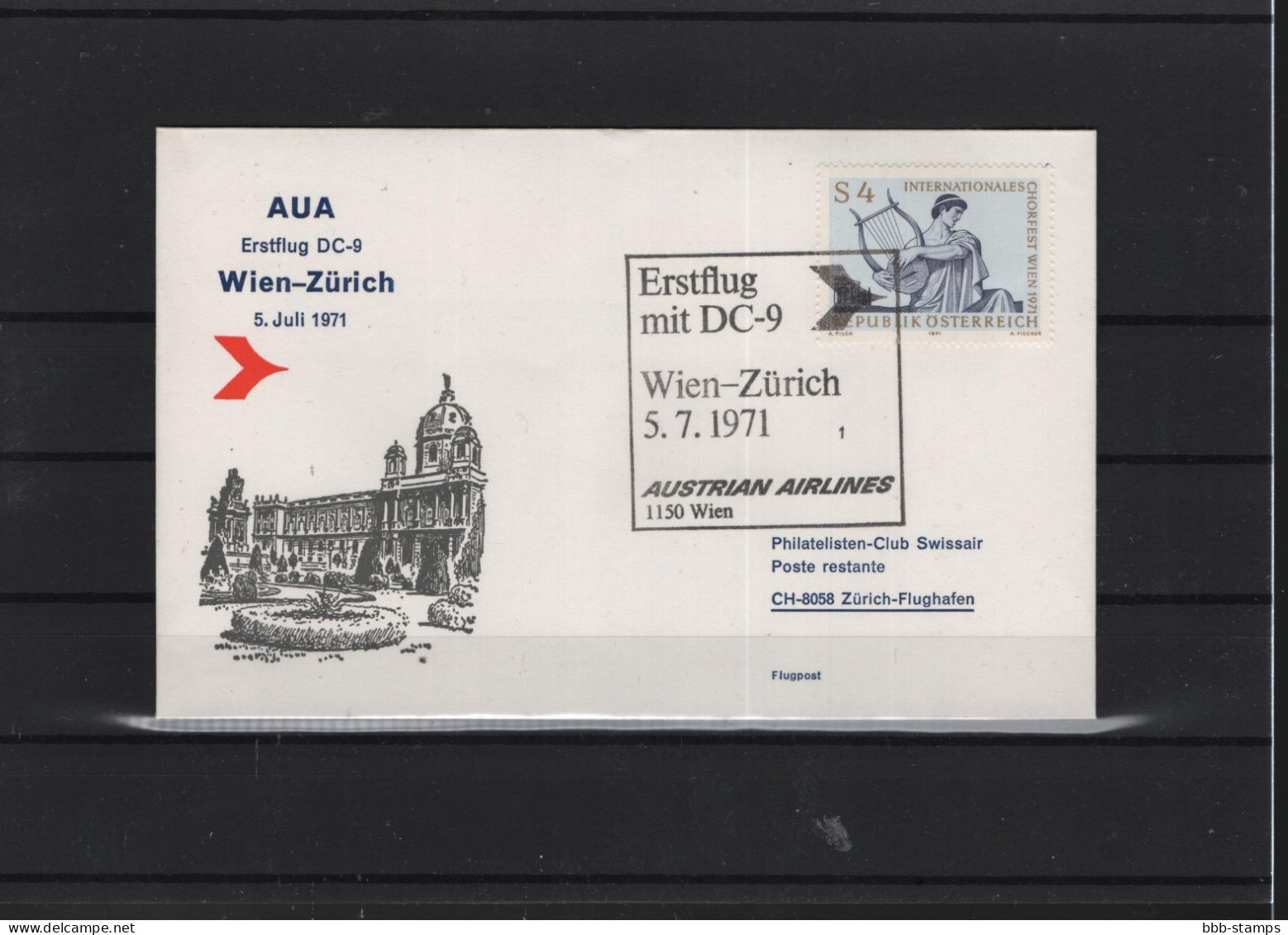 Schweiz Luftpost FFC AUA  5.7.1971 Wien - Zürich - Erst- U. Sonderflugbriefe