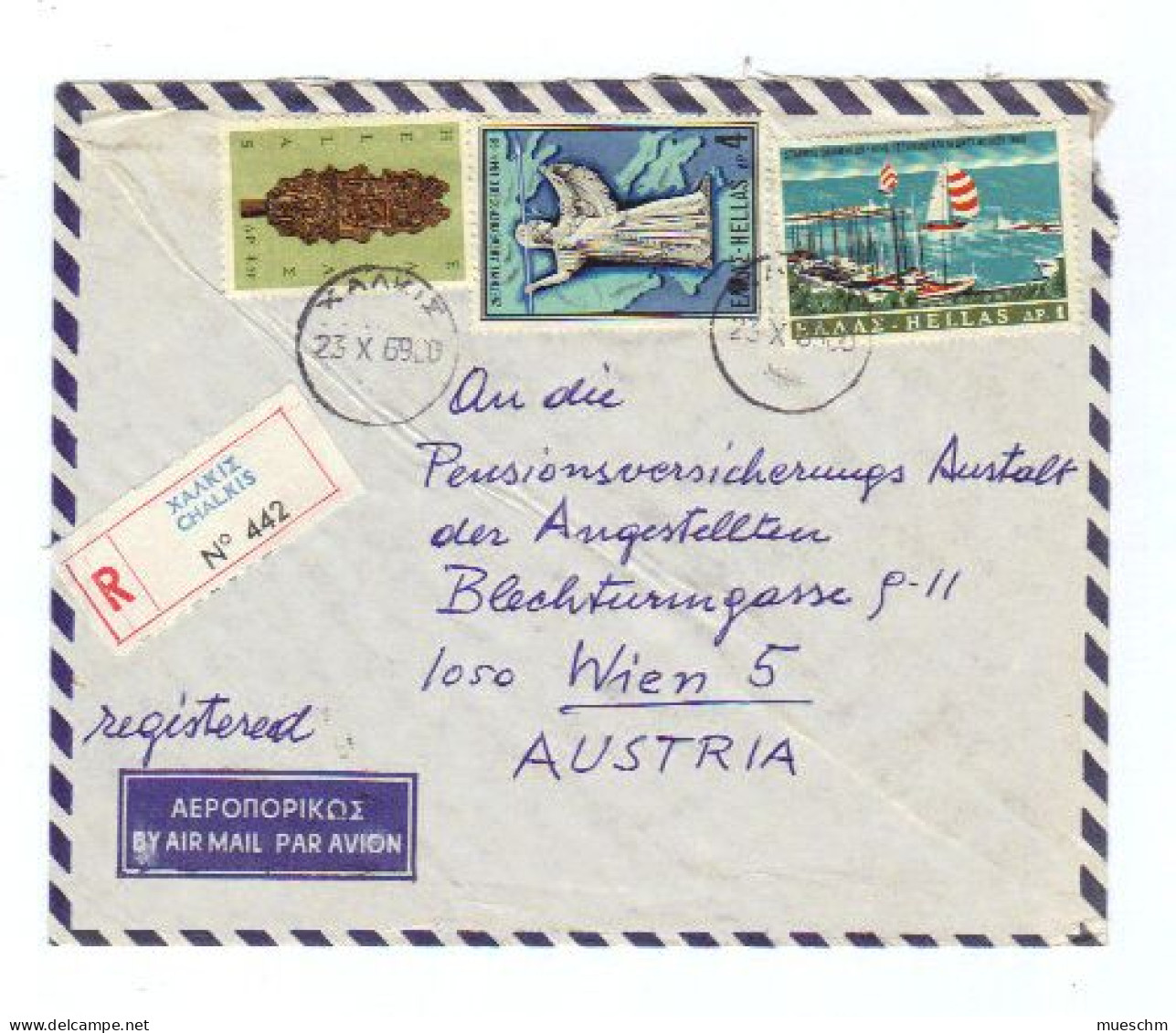 Griechenland, 1969, Airmail-Rekobrief Von Chalkis Mit Mehrfachfrankatur/Sondermarken (11621W) - Brieven En Documenten