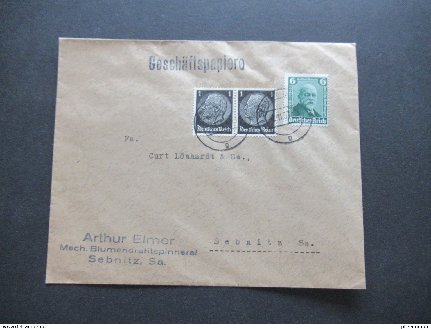 3.Reich 1936 Gottlieb Daimler Nr.604 MiF Mit 2x Hindenburg Geschädtspapiere Ortsbrief Sebnitz Sachsen - Lettres & Documents