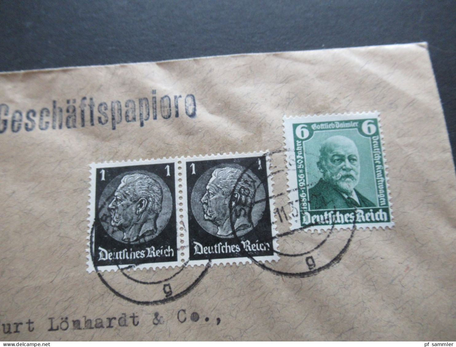 3.Reich 1936 Gottlieb Daimler Nr.604 MiF Mit 2x Hindenburg Geschädtspapiere Ortsbrief Sebnitz Sachsen - Storia Postale