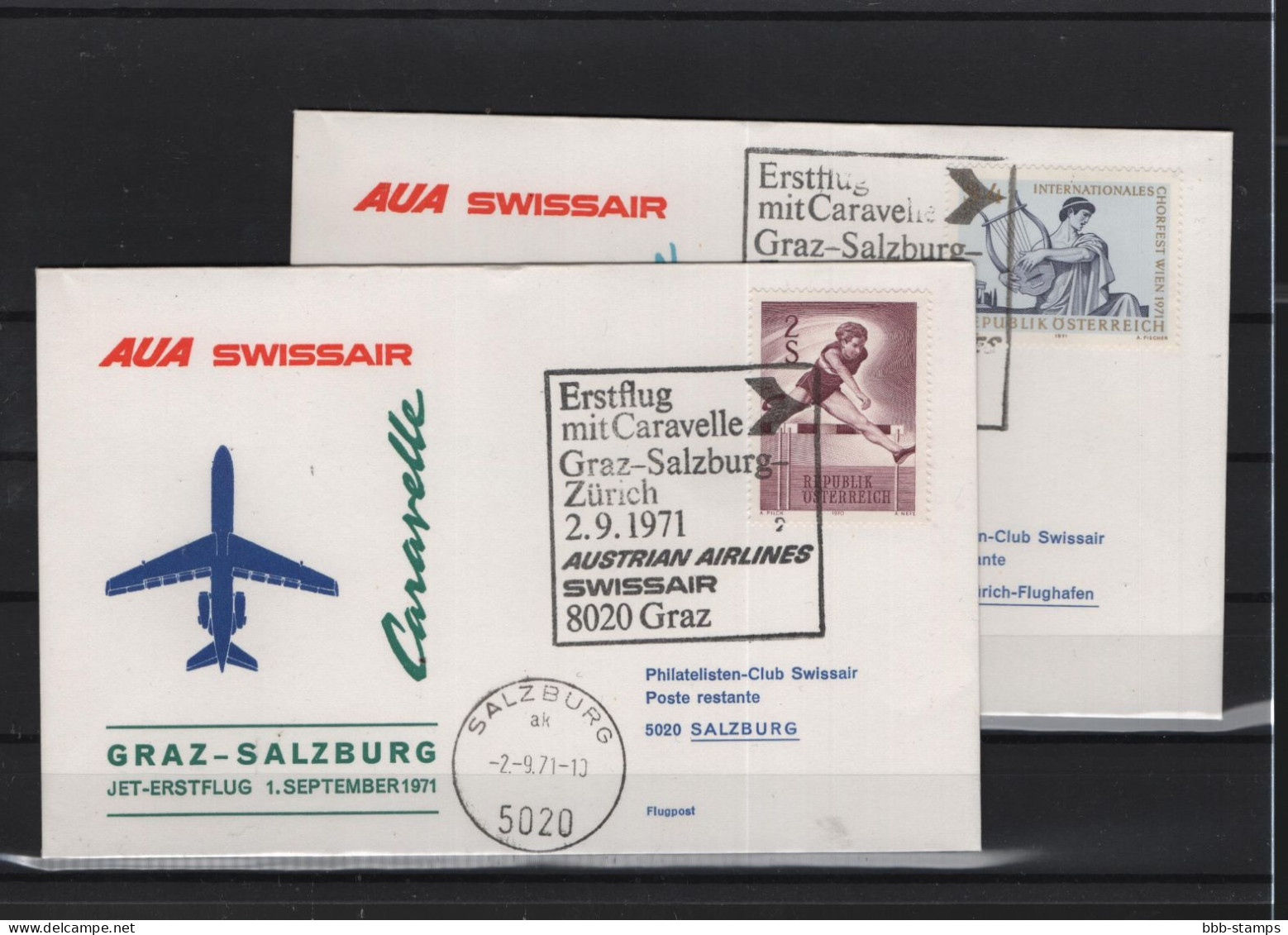 Schweiz Luftpost FFC AUA  1.9.1971 Graz - Salzburg - Zürich - Erst- U. Sonderflugbriefe