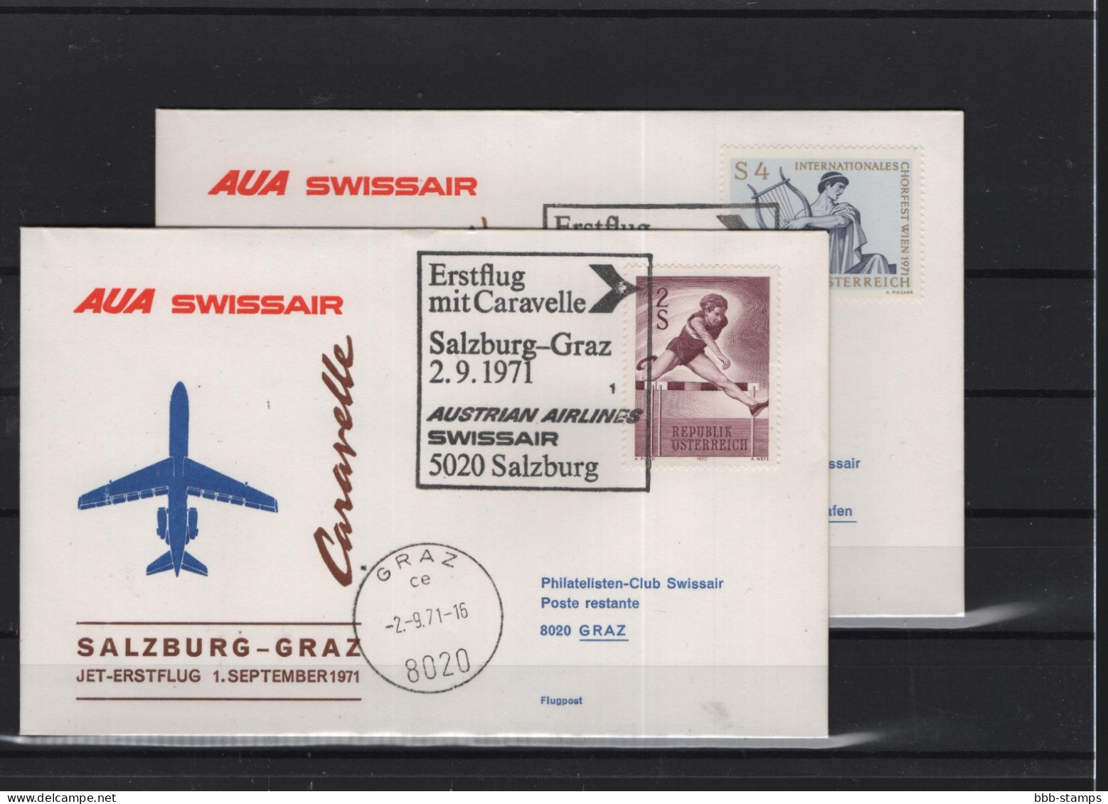 Schweiz Luftpost FFC AUA  1.9.1971 Graz - Salzburg - Zürich - Primi Voli