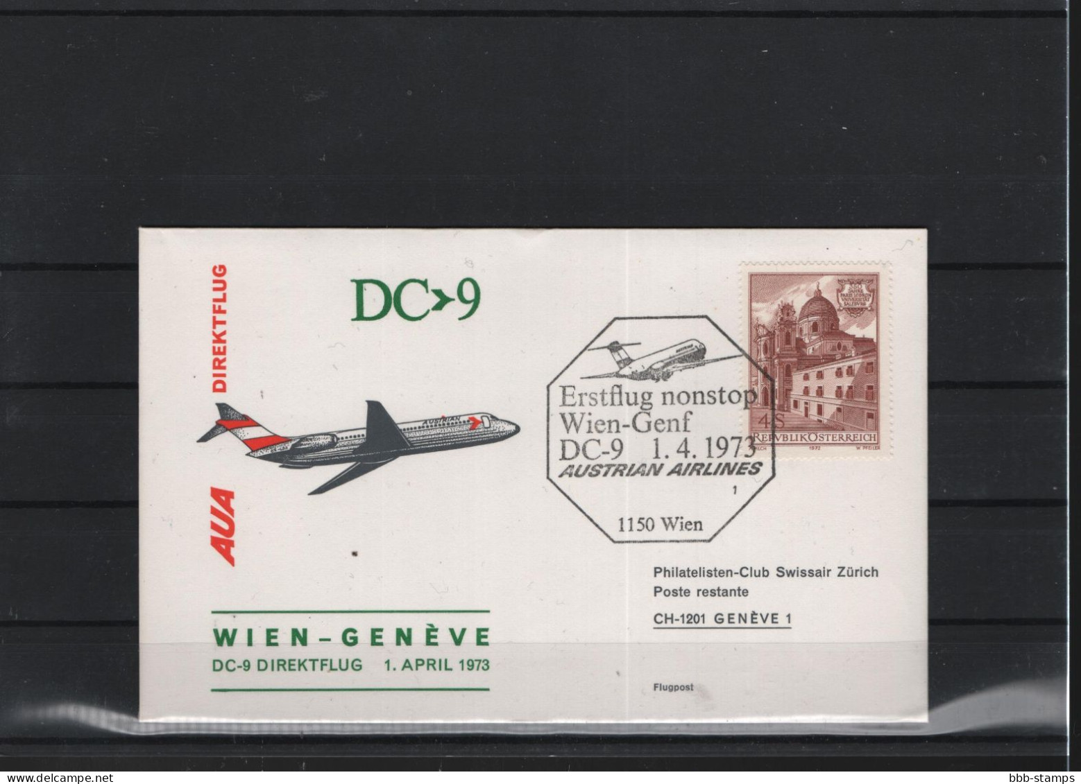 Schweiz Luftpost FFC AUA  1.4.1973 Wien - Genf - Eerste Vluchten