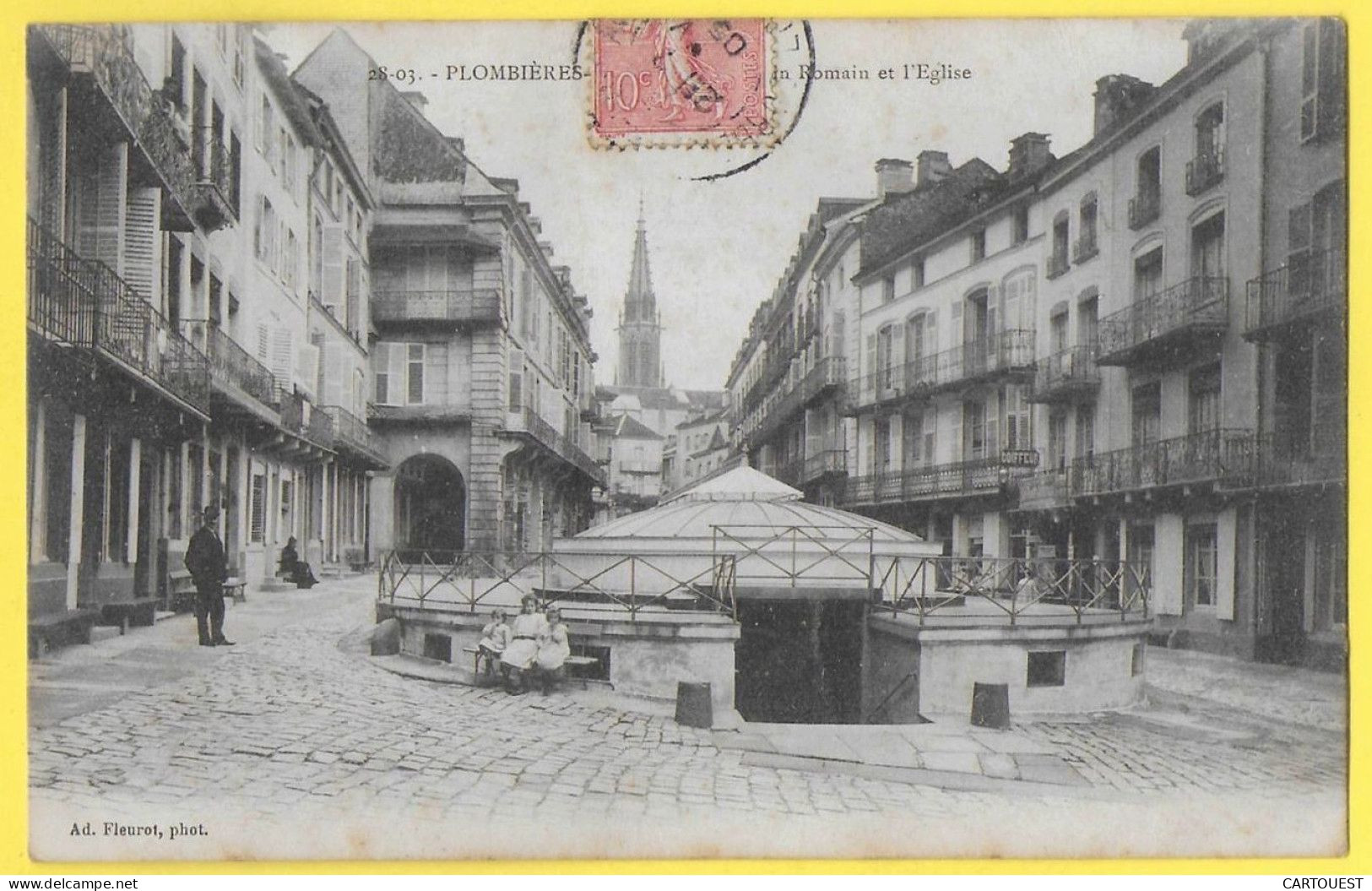 CPA PLOMBIERES - Bains Romains Et L' Eglise - 1905 Cachet Ambulant - Plombieres Les Bains