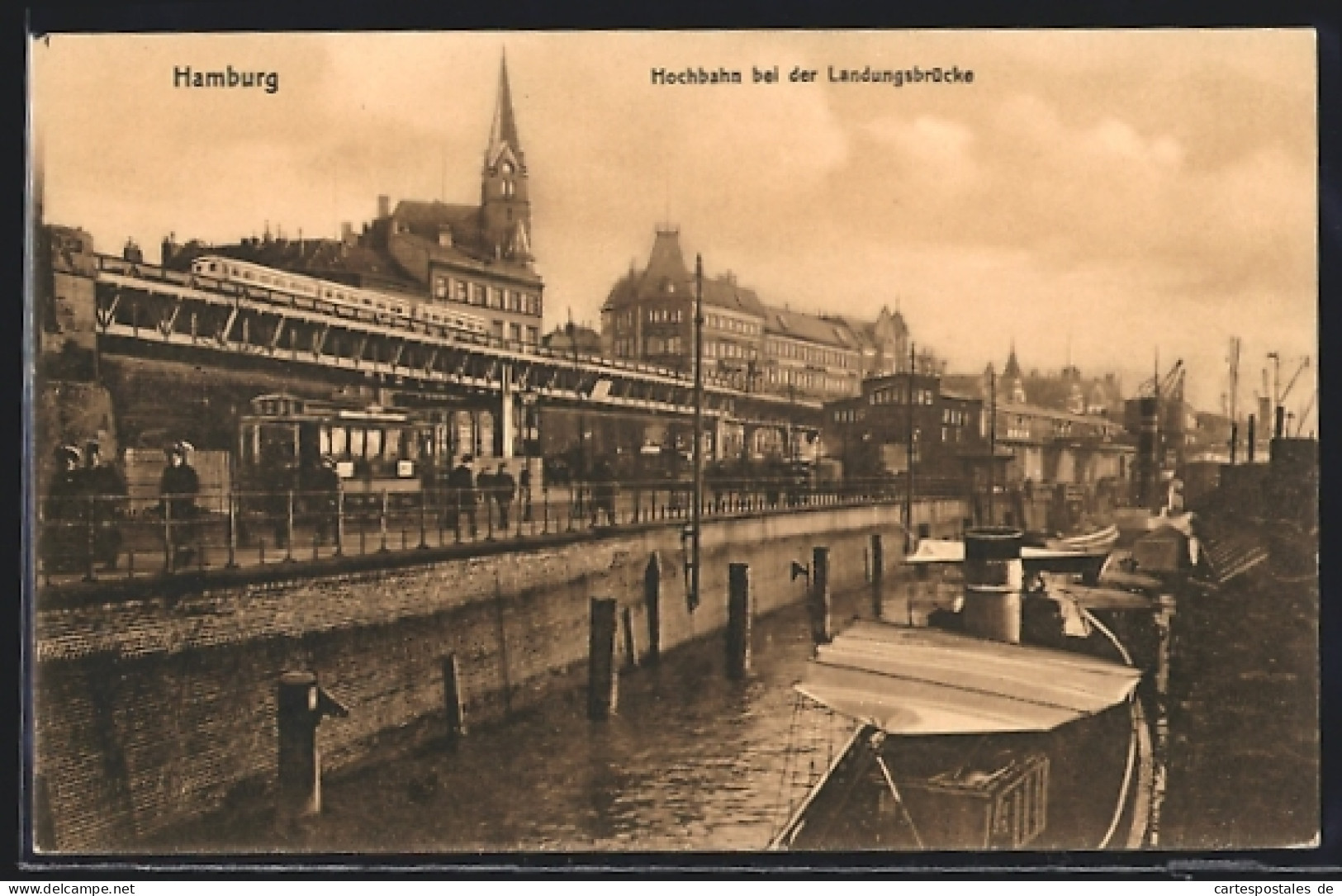 AK Hamburg, Hochbahn Bei Der Landungsbrücke, Strassenbahn  - Tranvía