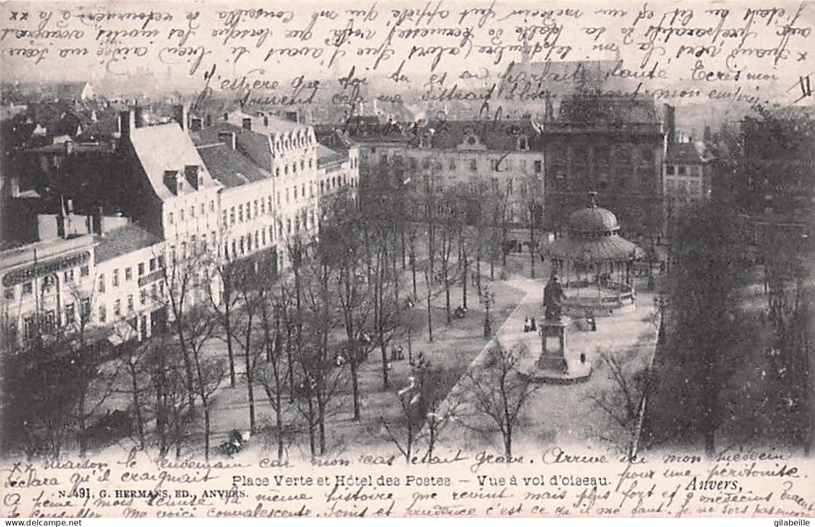 ANTWERPEN - ANVERS - Place Verte  Et Hotel Des Postes - Vue A Vol D'oiseau - 1905 - Antwerpen